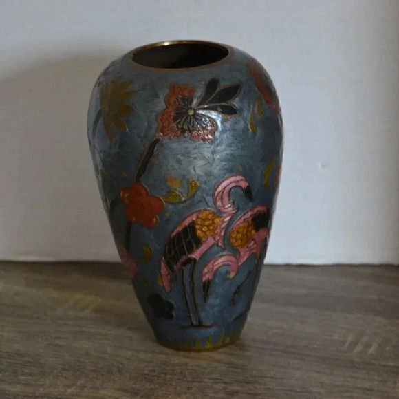 Vtg Cloisonne Flamingo Vase - Picture 4 of 10